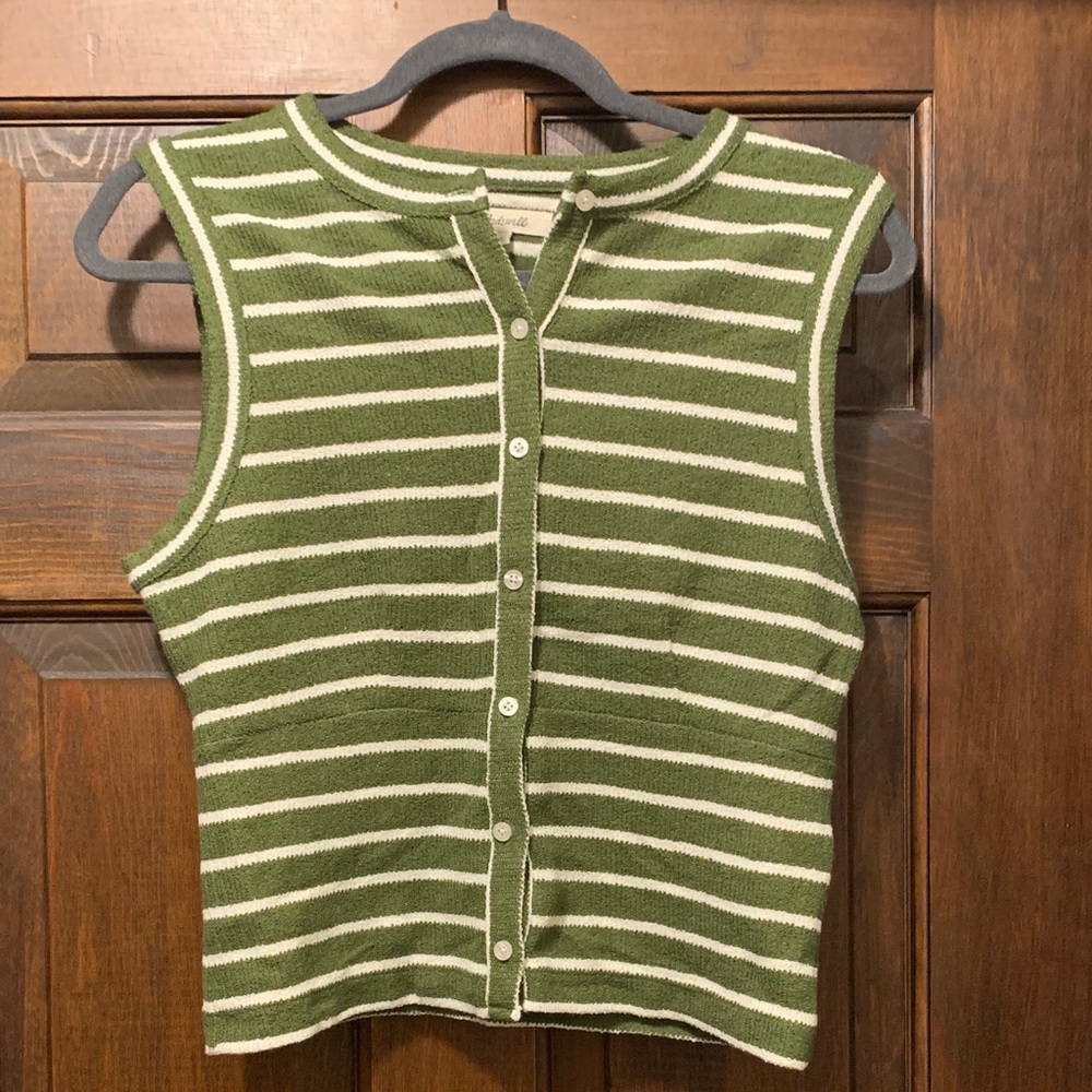 Madewell Olive and Cream Striped Knit Button Tank